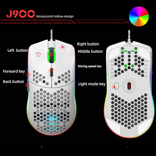 Jectse RGB-Gaming-Tastatur und Maus-Kombination mit Hintergrundbeleuchtung, USB-Kabel, eine Maximale Geschwindigkeit von 6400 für Swift, für Laptop-PC-Computerspiele und Arbeit (Weißes Set) Bild 2