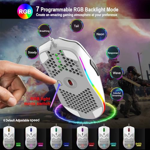 Jectse RGB-Gaming-Tastatur und Maus-Kombination mit Hintergrundbeleuchtung, USB-Kabel, eine Maximale Geschwindigkeit von 6400 für Swift, für Laptop-PC-Computerspiele und Arbeit (Weißes Set) Bild 3