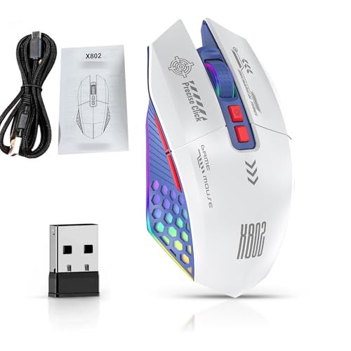 banapoy RGB-Gaming-Maus, Kabelgebunden, BT 2,4 G, 3 Modi, Konnektivität mit Ergonomischem Design, PC-Gaming-Maus für Computer, Arbeit, Büro, Zuhause, PC-Zubehör (Weiß Blau) Bild 1