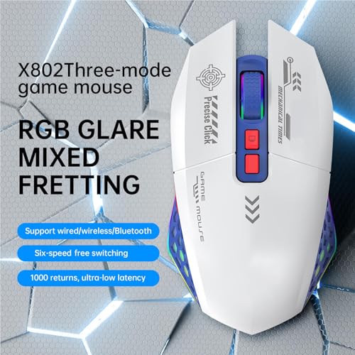 banapoy RGB-Gaming-Maus, Kabelgebunden, BT 2,4 G, 3 Modi, Konnektivität mit Ergonomischem Design, PC-Gaming-Maus für Computer, Arbeit, Büro, Zuhause, PC-Zubehör (Weiß Blau) Bild 2