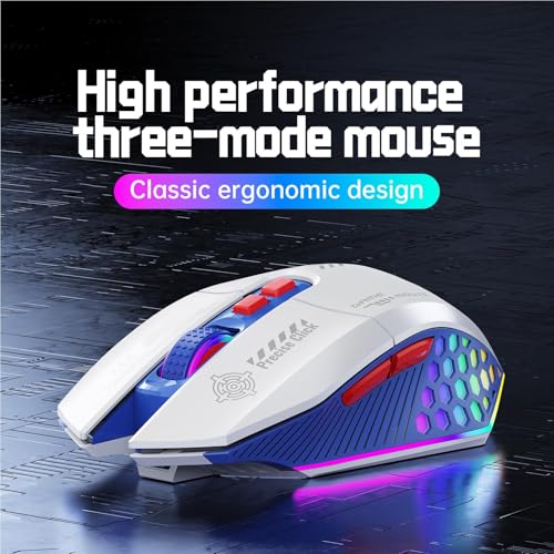 banapoy RGB-Gaming-Maus, Kabelgebunden, BT 2,4 G, 3 Modi, Konnektivität mit Ergonomischem Design, PC-Gaming-Maus für Computer, Arbeit, Büro, Zuhause, PC-Zubehör (Weiß Blau) Bild 3