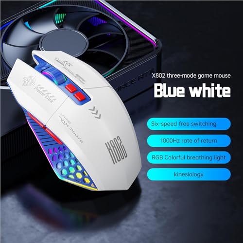 banapoy RGB-Gaming-Maus, Kabelgebunden, BT 2,4 G, 3 Modi, Konnektivität mit Ergonomischem Design, PC-Gaming-Maus für Computer, Arbeit, Büro, Zuhause, PC-Zubehör (Weiß Blau) Bild 4