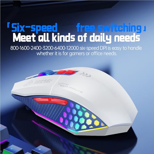 banapoy RGB-Gaming-Maus, Kabelgebunden, BT 2,4 G, 3 Modi, Konnektivität mit Ergonomischem Design, PC-Gaming-Maus für Computer, Arbeit, Büro, Zuhause, PC-Zubehör (Weiß Blau) Bild 5