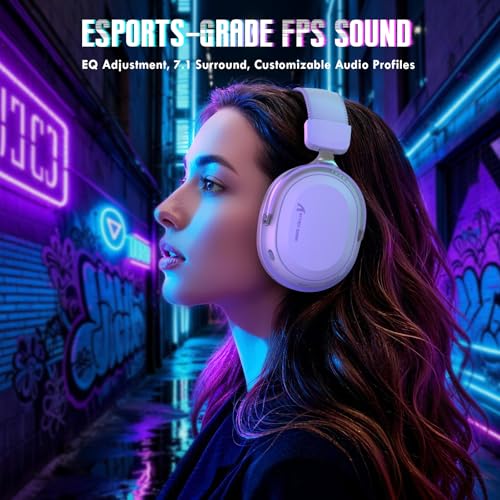 ATTACK SHARK L30PRO Kabelloses Gaming-Headset, 7.1 Surround Sound, EQ-Modi, 50-mm-Treiber, Tri-Modus, 1100-mAh-Akku, Over-Ear-Headset mit Abnehmbarem Noise-Cancelling-Mikrofon für PC - Weiß Bild 4
