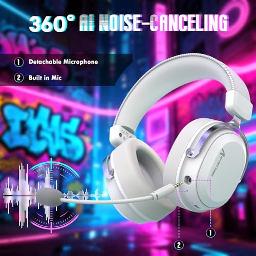 ATTACK SHARK L30PRO Kabelloses Gaming-Headset, 7.1 Surround Sound, EQ-Modi, 50-mm-Treiber, Tri-Modus, 1100-mAh-Akku, Over-Ear-Headset mit Abnehmbarem Noise-Cancelling-Mikrofon für PC - Weiß Bild 5