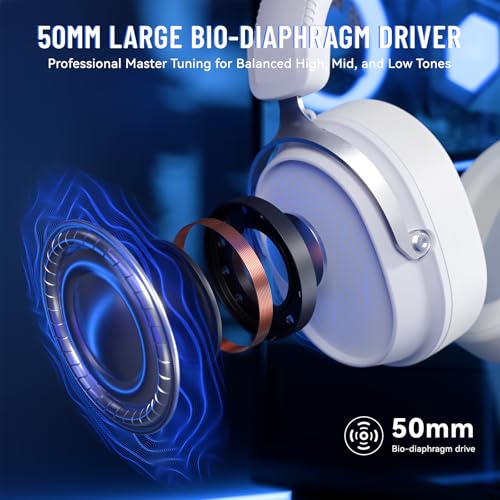 ATTACK SHARK L30PRO Wireless Gaming Headset, 7.1 Surround Sound 50mm Bio-Treiber, 3-Modus 2.4G/BT 5.3/Kabelgebundene Kopfhörer mit Abnehmbarem Mikrofon für PC/PS/Xbox/Switch, 84H Spielzeit-Weiß Bild 4