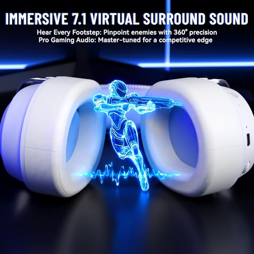 ATTACK SHARK L30PRO Wireless Gaming Headset, 7.1 Surround Sound 50mm Bio-Treiber, 3-Modus 2.4G/BT 5.3/Kabelgebundene Kopfhörer mit Abnehmbarem Mikrofon für PC/PS/Xbox/Switch, 84H Spielzeit-Weiß Bild 5