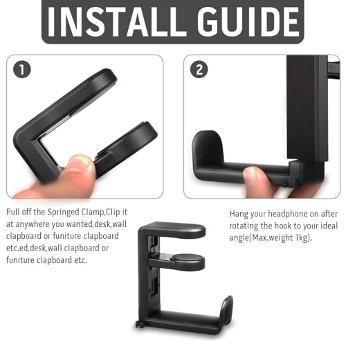 otating Kopfhörerständer – PC-Gaming-Headset-Halter, verstellbarer Klemmbügel unter dem Schreibtisch, mit 360-Grad-Drehgelenk und Kabelclip-Organizer Bild 2
