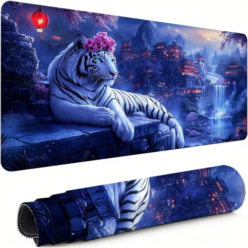 Gaming Mauspad XXL 1600x800x3mm Tiger Mousepad, Große Speed rutschfeste Schreibtischunterlage Fallen Verbessert Präzision und Geschwindigkeit mit Stoßdämpfung für Tastatur und Maus Homeoffice xg-341 Bild 1