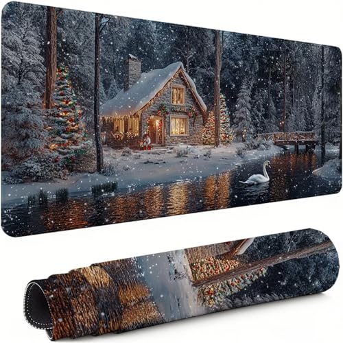 Gaming Mauspad XXL 1600x800x3mm Winter Mousepad, Große Speed rutschfeste Schreibtischunterlage Wald Verbessert Präzision und Geschwindigkeit mit Stoßdämpfung für Tastatur und Maus Homeoffice xg-335 Bild 1