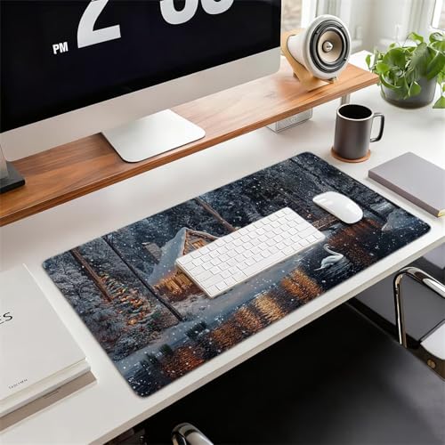 Gaming Mauspad XXL 1600x800x3mm Winter Mousepad, Große Speed rutschfeste Schreibtischunterlage Wald Verbessert Präzision und Geschwindigkeit mit Stoßdämpfung für Tastatur und Maus Homeoffice xg-335 Bild 2