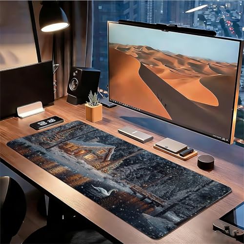 Gaming Mauspad XXL 1600x800x3mm Winter Mousepad, Große Speed rutschfeste Schreibtischunterlage Wald Verbessert Präzision und Geschwindigkeit mit Stoßdämpfung für Tastatur und Maus Homeoffice xg-335 Bild 3
