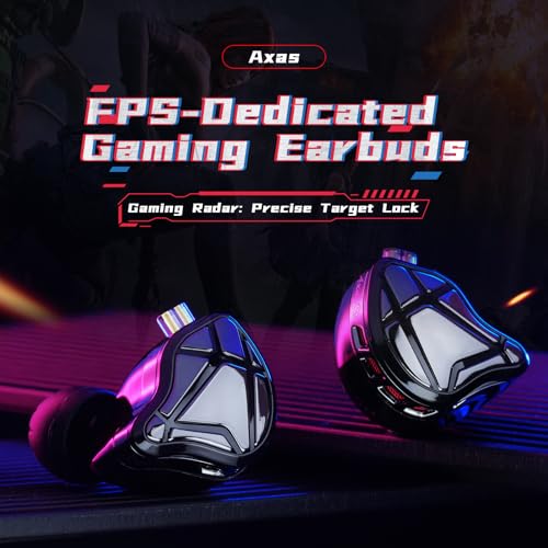 KZA COUSTICS KZ AXAS In Ear Gaming Kopfhörer, IEM für Ego-Shooter-Spiele, HiFi Ohrhörer mit Mikrofon für Spiele und Musik, 2-poliges abnehmbares versilbertes IEM Kabel Bild 2