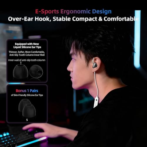 KZA COUSTICS KZ AXAS In Ear Gaming Kopfhörer, IEM für Ego-Shooter-Spiele, HiFi Ohrhörer mit Mikrofon für Spiele und Musik, 2-poliges abnehmbares versilbertes IEM Kabel Bild 7
