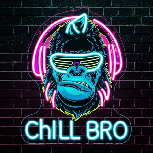 Chill Bro Gaming Headset Neon Schild Für Wanddekoration,Gorilla Neon Schild,Gaming Zone LED Schilder Für Spielzimmer,Gaming Zubehör Deko,Gaming Dekor,Tolles Gamer Geschenk Für Teenager,Jungen Bild 1