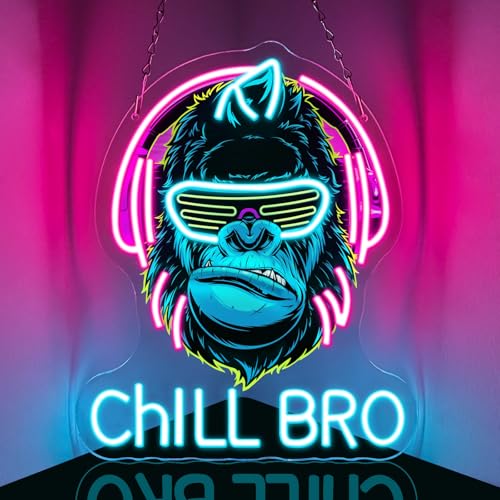 Chill Bro Gaming Headset Neon Schild Für Wanddekoration,Gorilla Neon Schild,Gaming Zone LED Schilder Für Spielzimmer,Gaming Zubehör Deko,Gaming Dekor,Tolles Gamer Geschenk Für Teenager,Jungen Bild 4