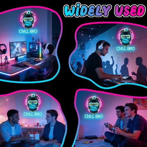 Chill Bro Gaming Headset Neon Schild Für Wanddekoration,Gorilla Neon Schild,Gaming Zone LED Schilder Für Spielzimmer,Gaming Zubehör Deko,Gaming Dekor,Tolles Gamer Geschenk Für Teenager,Jungen Bild 6