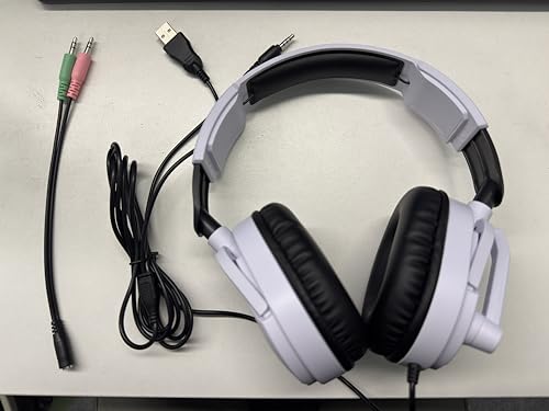 QXQ Wired Gaming Headset für PS5/PS4/PC/Switch, 3,5mm Over-Ear Kopfhörer mit Noise-Canceling-Mic, RGB Light, Deep Bass Stereo Surround Sound, Soft Memory Foam Ohrpolster, All-Day Comfort, Dunkles Weiß Bild 2