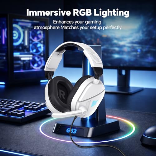 QXQ Wired Gaming Headset für PS5/PS4/PC/Switch, 3,5mm Over-Ear Kopfhörer mit Noise-Canceling-Mic, RGB Light, Deep Bass Stereo Surround Sound, Soft Memory Foam Ohrpolster, All-Day Comfort, Dunkles Weiß Bild 5
