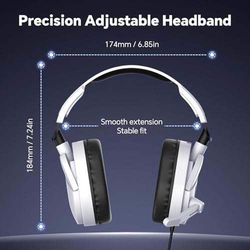 QXQ Wired Gaming Headset für PS5/PS4/PC/Switch, 3,5mm Over-Ear Kopfhörer mit Noise-Canceling-Mic, RGB Light, Deep Bass Stereo Surround Sound, Soft Memory Foam Ohrpolster, All-Day Comfort, Dunkles Weiß Bild 6