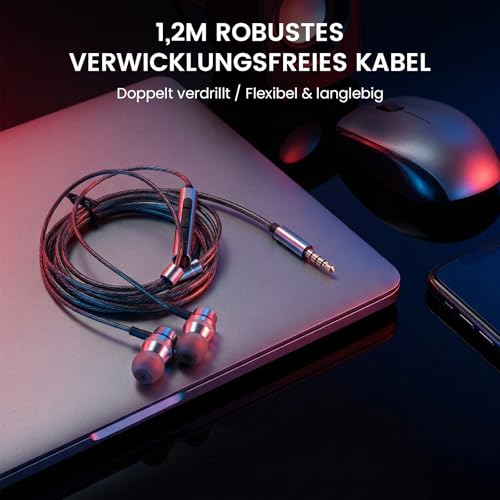 HIFI WALKER HiFi In-Ear Kopfhörer mit Mikrofon, 3,5 mm Kabelkopfhörer mit In-Line-Steuerung, 9,2 mm Dynamiktreiber, Aluminium-Gehäuse für Smartphone, Laptop, PC und Tablet Bild 4