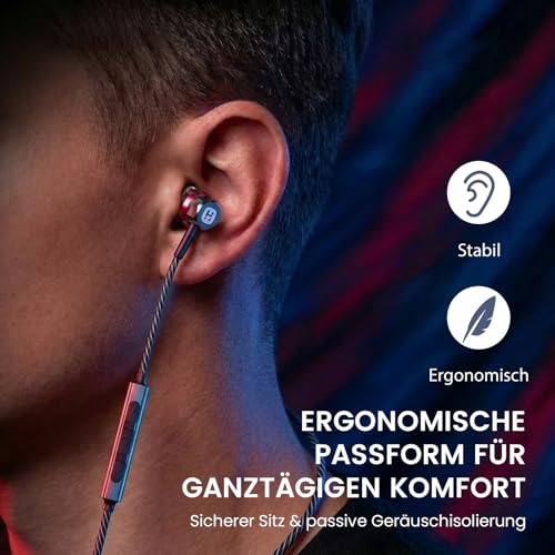HIFI WALKER HiFi In-Ear Kopfhörer mit Mikrofon, 3,5 mm Kabelkopfhörer mit In-Line-Steuerung, 9,2 mm Dynamiktreiber, Aluminium-Gehäuse für Smartphone, Laptop, PC und Tablet Bild 5