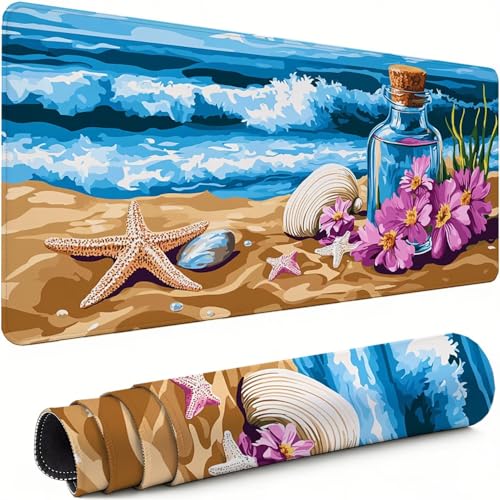 Gaming Mauspad XXL 1600x800x3mm Seestern Mousepad, Große Speed Rutschfeste Schreibtischunterlage Blume Verbessert Präzision und Geschwindigkeit mit Stoßdämpfung für Tastatur und Maus Homeoffice xg-377 Bild 1