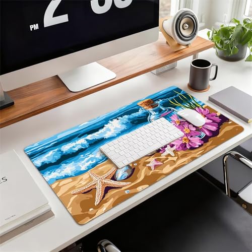 Gaming Mauspad XXL 1600x800x3mm Seestern Mousepad, Große Speed Rutschfeste Schreibtischunterlage Blume Verbessert Präzision und Geschwindigkeit mit Stoßdämpfung für Tastatur und Maus Homeoffice xg-377 Bild 2