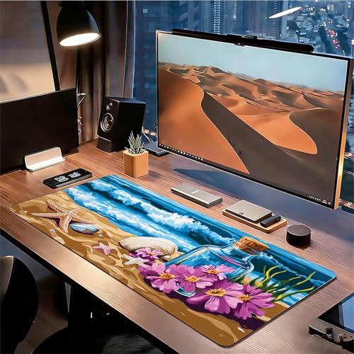 Gaming Mauspad XXL 1600x800x3mm Seestern Mousepad, Große Speed Rutschfeste Schreibtischunterlage Blume Verbessert Präzision und Geschwindigkeit mit Stoßdämpfung für Tastatur und Maus Homeoffice xg-377 Bild 3