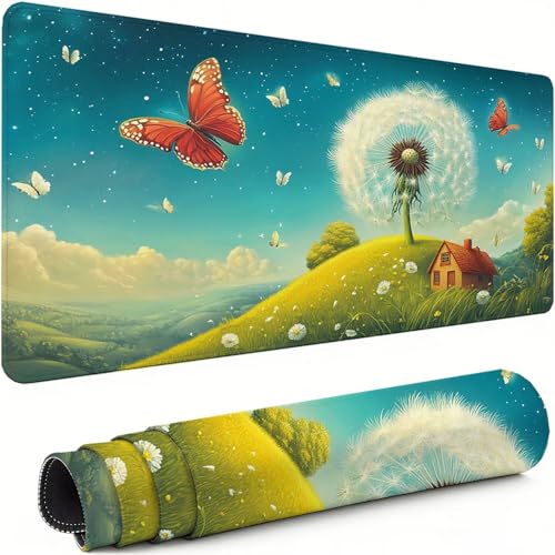 Gaming Mauspad XXL 1600x800x3mm Löwenzahn Mousepad, Große Speed rutschfeste Schreibtischunterlage Schmetterling Verbessert Präzision und Geschwindigkeit mit Stoßdämpfung für Tastatur und Maus xg-383 Bild 1