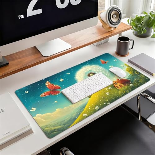 Gaming Mauspad XXL 1600x800x3mm Löwenzahn Mousepad, Große Speed rutschfeste Schreibtischunterlage Schmetterling Verbessert Präzision und Geschwindigkeit mit Stoßdämpfung für Tastatur und Maus xg-383 Bild 2