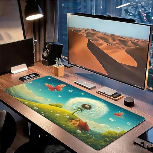 Gaming Mauspad XXL 1600x800x3mm Löwenzahn Mousepad, Große Speed rutschfeste Schreibtischunterlage Schmetterling Verbessert Präzision und Geschwindigkeit mit Stoßdämpfung für Tastatur und Maus xg-383 Bild 3