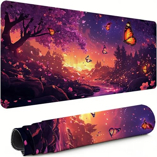 Gaming Mauspad XXL 1600x800x3mm Baum Mousepad, Große Speed Rutschfeste Schreibtischunterlage Schmetterling Verbessert Präzision und Geschwindigkeit mit Stoßdämpfung für Tastatur Maus Homeoffice xg-389 Bild 1