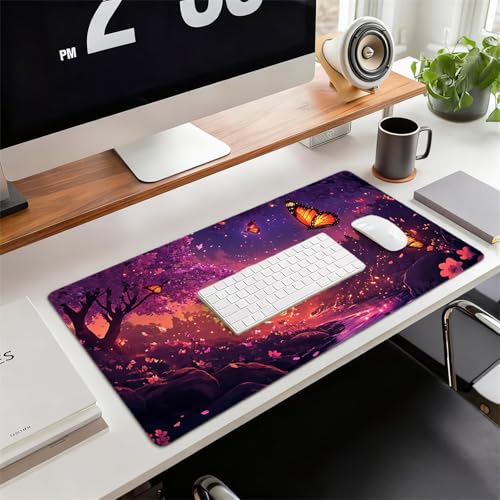 Gaming Mauspad XXL 1600x800x3mm Baum Mousepad, Große Speed Rutschfeste Schreibtischunterlage Schmetterling Verbessert Präzision und Geschwindigkeit mit Stoßdämpfung für Tastatur Maus Homeoffice xg-389 Bild 2