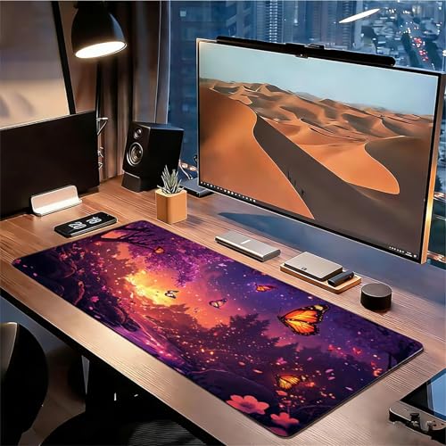 Gaming Mauspad XXL 1600x800x3mm Baum Mousepad, Große Speed Rutschfeste Schreibtischunterlage Schmetterling Verbessert Präzision und Geschwindigkeit mit Stoßdämpfung für Tastatur Maus Homeoffice xg-389 Bild 3