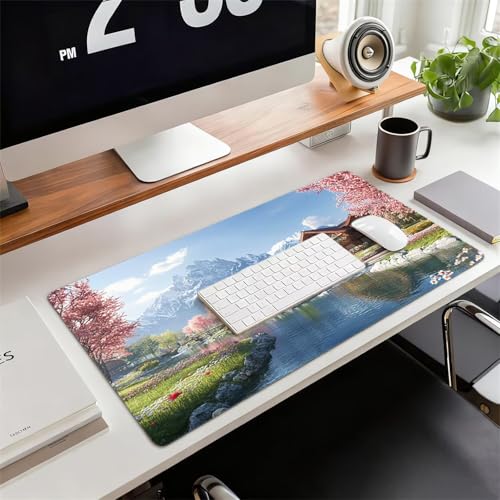 Gaming Mauspad XXL 1600x800x3mm Kirschblüten Mousepad, Große Speed rutschfeste Schreibtischunterlage Landschaft Verbessert Präzision und Geschwindigkeit mit Stoßdämpfung für Tastatur und Maus xg-395 Bild 2
