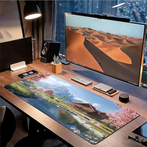 Gaming Mauspad XXL 1600x800x3mm Kirschblüten Mousepad, Große Speed rutschfeste Schreibtischunterlage Landschaft Verbessert Präzision und Geschwindigkeit mit Stoßdämpfung für Tastatur und Maus xg-395 Bild 3