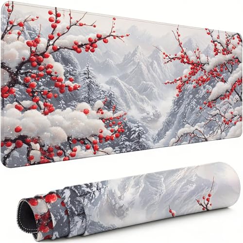 Gaming Mauspad XXL 1600x800x3mm Weiß Mousepad, Große Speed Rutschfeste Schreibtischunterlage Pflaumenbusch Verbessert Präzision und Geschwindigkeit mit Stoßdämpfung für Tastatur Maus Homeoffice xg-425 Bild 1