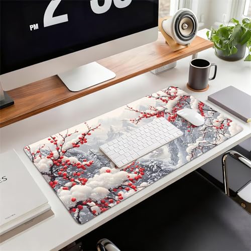 Gaming Mauspad XXL 1600x800x3mm Weiß Mousepad, Große Speed Rutschfeste Schreibtischunterlage Pflaumenbusch Verbessert Präzision und Geschwindigkeit mit Stoßdämpfung für Tastatur Maus Homeoffice xg-425 Bild 2