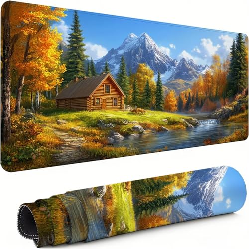 Gaming Mauspad XXL 1600x800x3mm Herbst Mousepad, Große Speed rutschfeste Schreibtischunterlage Kabine Verbessert Präzision und Geschwindigkeit mit Stoßdämpfung für Tastatur und Maus Homeoffice xg-419 Bild 1