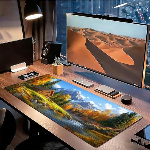 Gaming Mauspad XXL 1600x800x3mm Herbst Mousepad, Große Speed rutschfeste Schreibtischunterlage Kabine Verbessert Präzision und Geschwindigkeit mit Stoßdämpfung für Tastatur und Maus Homeoffice xg-419 Bild 3