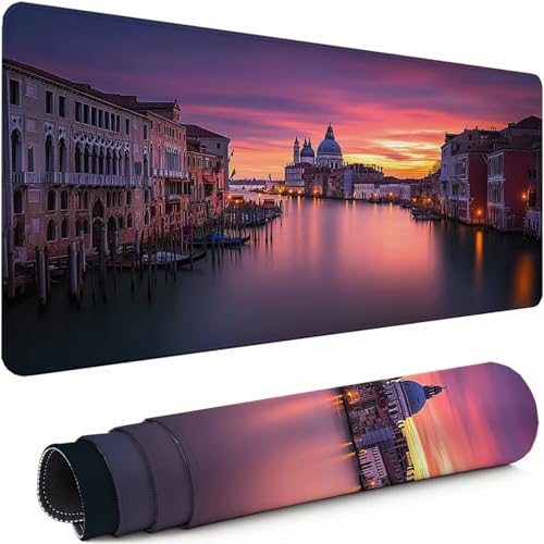 Gaming Mauspad XXL 1600x800x3mm Wasserstadt Mousepad, Große Speed rutschfeste Schreibtischunterlage Architektur Verbessert Präzision und Geschwindigkeit mit Stoßdämpfung für Tastatur und Maus xg-407 Bild 1