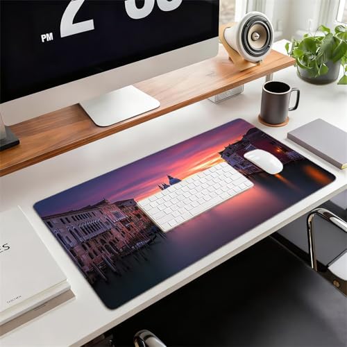 Gaming Mauspad XXL 1600x800x3mm Wasserstadt Mousepad, Große Speed rutschfeste Schreibtischunterlage Architektur Verbessert Präzision und Geschwindigkeit mit Stoßdämpfung für Tastatur und Maus xg-407 Bild 2