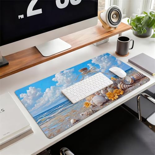 Gaming Mauspad XXL 1600x800x3mm Strand Mousepad, Große Speed Rutschfeste Schreibtischunterlage Muschel Verbessert Präzision und Geschwindigkeit mit Stoßdämpfung für Tastatur und Maus Homeoffice xg-401 Bild 2