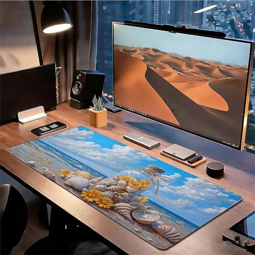 Gaming Mauspad XXL 1600x800x3mm Strand Mousepad, Große Speed Rutschfeste Schreibtischunterlage Muschel Verbessert Präzision und Geschwindigkeit mit Stoßdämpfung für Tastatur und Maus Homeoffice xg-401 Bild 3