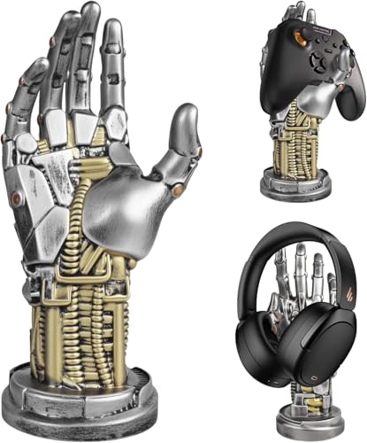 Cyberpunk Kopfhörerstände, Gaming Headset Halterung und Controller Ständer, Futuristisches Harzdesign in Metalloptik, Gamer Zubehör für Schreibtischorganisation Bild 1