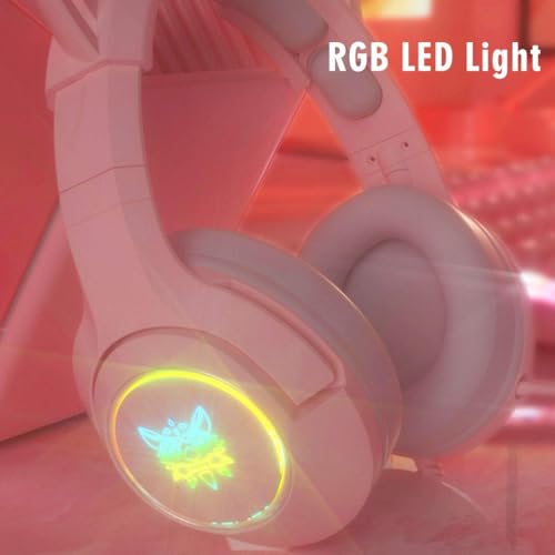 OHAANYY Gaming Headset für PS4,PS5,PC,Xbox One,Gamer Kopfhörer 7.1 Surround Sound Einstellbares Mikrofon,Kabelgebundenes Gaming Esport Headphones Katzenohr mit RGB LED Lichter (pink) Bild 6