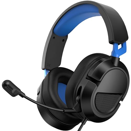 syndesmos Gaming Headset für PS5, PS4, PC, Xbox, Nintendo Switch, Headset mit Mikrofon, Stereo Surround Sound, Gaming Kopfhörer mit Kabel, 3,5mm Klinke, Over-Ear Kopfhörer mit Noise Cancelling, Blau Bild 1