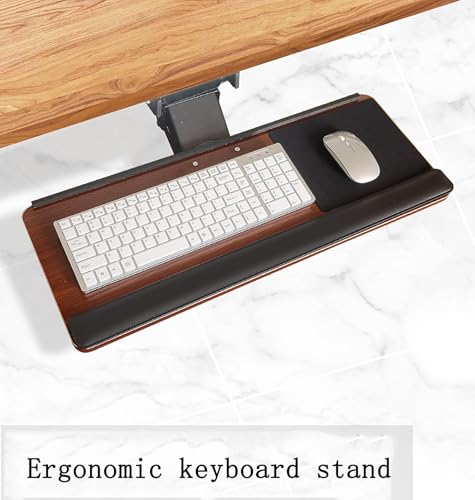 Tastaturablage unter dem Schreibtisch mit 360° verstellbarer Höhe, Schiebetrockner und Schienen für Maus, natürliches Finish, 50 cm – perfekt für Home Office & Gaming Bild 3