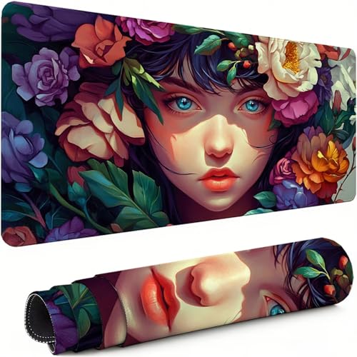 Gaming Mauspad XXL 1600x800x3mm Comics Mousepad, Große Speed rutschfeste Schreibtischunterlage Blume Verbessert Präzision und Geschwindigkeit mit Stoßdämpfung für Tastatur und Maus Homeoffice xg-443 Bild 1